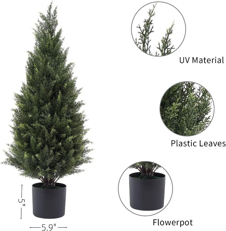 Photo 1 of **1 piece**3ft(35”) Artificial Cedar Outdoor Artificial Shrub Sunlight Resistant Leafy Potted Plant for Indoor Porch of Home and Office Artificial Outdoor Tree 1 Pieces a Set Topiary Trees