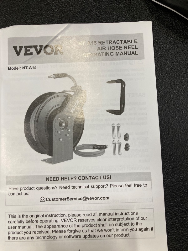 Photo 1 of **reference image**VEVOR Retractable Air Hose Reel, 3/8IN x 50FT Rubber Air Hose Max 300PSI, Air Compressor Hose Reel Auto-Rewind with 5FT Lead in, Ceiling/Wall Mount Heavy Duty Single Arm Reel & 180° Swivel Bracket