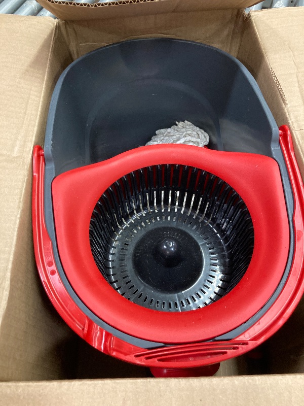 Photo 1 of ****Used****Dirty***O-Cedar EasyWring Microfiber Spin Mop, Bucket Floor Cleaning System, Red, Gray, Standard
