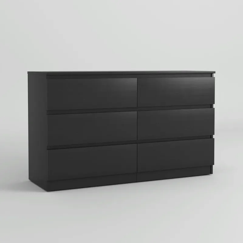 Photo 1 of ***Missing parts***Kadyn Black Chest of Drawer, 6 Double Drawer Dresser for Bedroom, Modern Storage Cabinet for Living Room, Dresser
