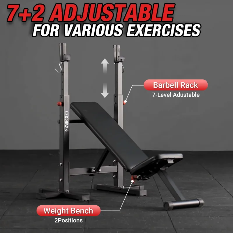 Photo 1 of ***Missing parts****Mikolo Adjustable Weight Bench, 660LBS Foldable Bench Press with Squat Rack, Multi-functional Adjustable Flat Incline Bench for Chest, Shoulder Home Gym Equipment, Black
