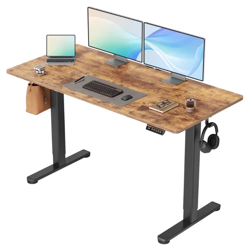 Photo 1 of ***(PARTS ONLY - INCOMPLETE, SELLING AS PARTS ONLY)*** 
 INNOVAR Electric Standing Desk, Adjustable Height Stand up Desk, 55x24 inches Sit Stand Home Office Desk with Splice Board, Black Frame/Rustic Brown Top