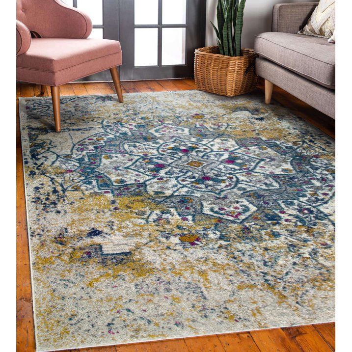 Photo 1 of **reference image*8Leick Home 596460 Vienne Vintage Turkish Medallion Ivory and Navy Area Rug Rectangle 5'3" x 7'7"
