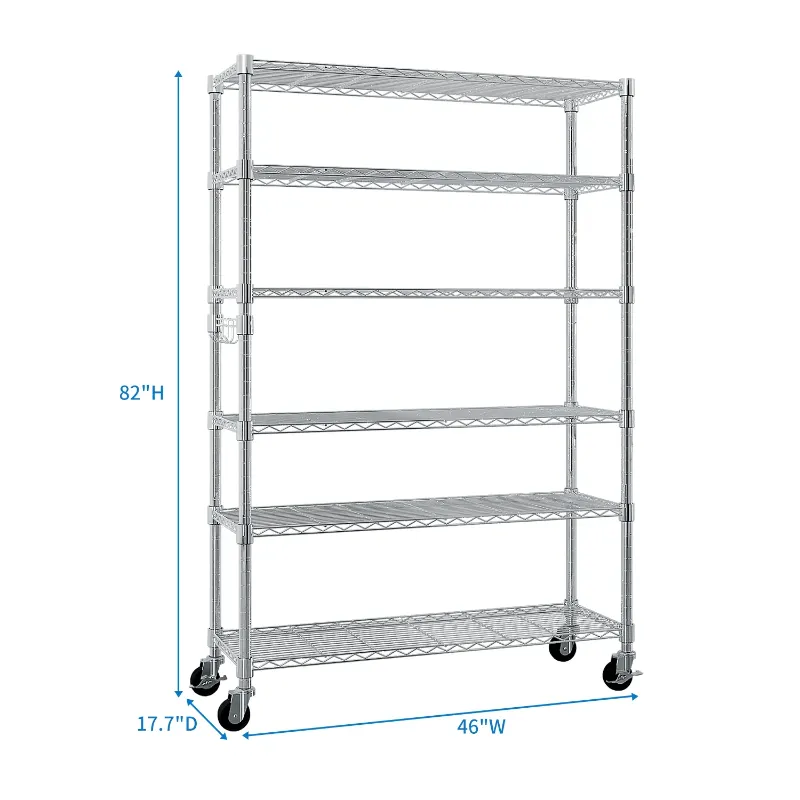 Photo 1 of **MISSING PARTS **Ktaxon 6 Tier Wire Shelving with Wheels, 46"D x 18"W x 82"H Multifunctional Storage Rack Metal Garage Shelves Organizer, Capacity for 900lbs, Silver