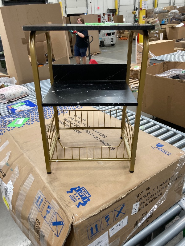 Photo 1 of **MISSING BOTTOM BASKET** End Table, Side Table Black FAUX Marble 2 Tiers Nightstand Industrial Retro Storage Shelf for Living Room Bedroom Kitchen Family and Office