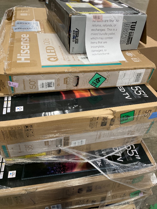 Photo 1 of ********No returns***No refund*******TV pallet doesn't work, only for parts of different brands and sizes. Some turn on, others don't. Broken screens, possibly missing cables and remote control. Returns not accepted. Final sale, approximate retail price o