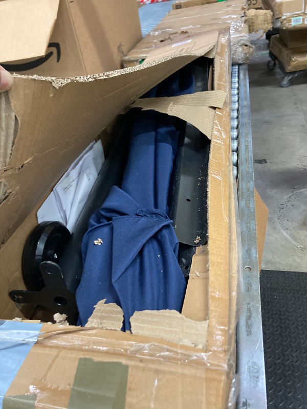 Photo 1 of 10 ft Solar Lights Cantilever Umbrella outdoor patio, Offset Patio Umbrella with Easy Lift & Tilt Adjustment, UV Protection Fade Resistant for Deck, Pool, Garden, Navy Blue