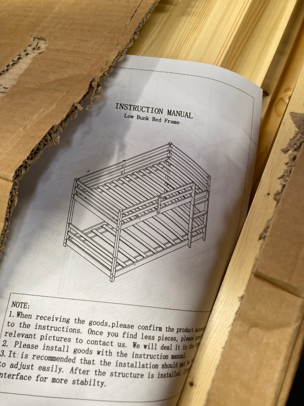 View 2 of ****IMAGE REFERENCE***LUKEEHOM Bunk Bed Twin Over Twin, Wood Low Profile Floor Twin Bunk Beds with Ladder Guardrails for Kids Boys and Girls, No Box Spring Needed