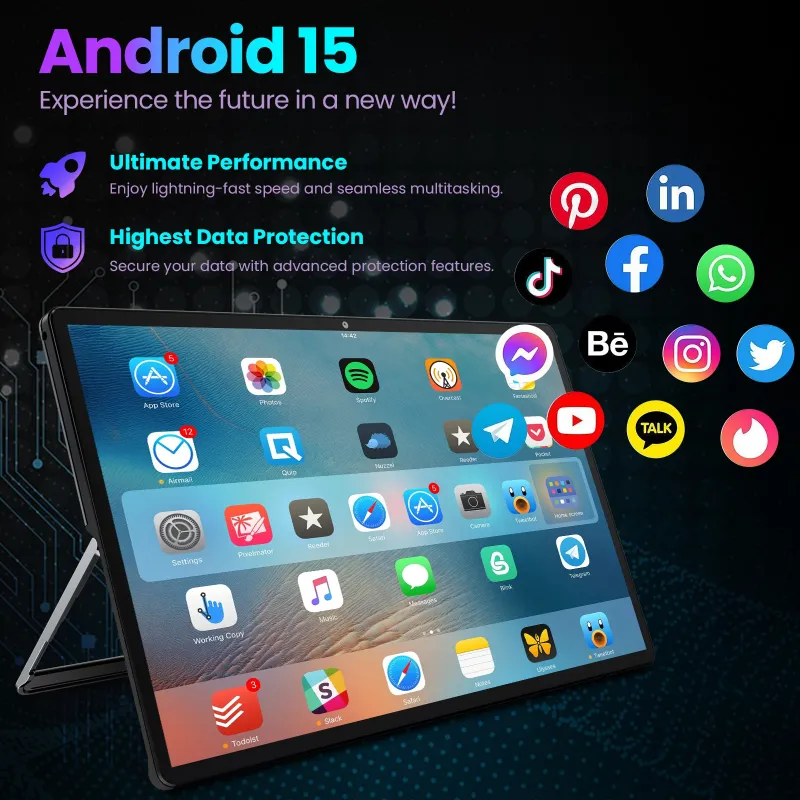 Photo 1 of (DEVICE NEEDS TO BE WIPED, LOCKED) Golzer Android 15 Tablet, 15.4" Large Tablet 8GB RAM 256GB ROM, 8-Core MTK G99, 1080P IPS FHD Display, 10000mAh Battery, 5+13MP Dual Camera, Wifi 5, BT 5.0, with Screen Protector, Stand