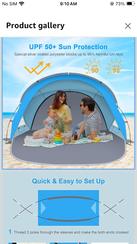Photo 1 of Beach Tent Sun Shelter with UPF50+ UV Protection for 3/4-5/6-7 Person, Lightweight & Portable Beach Shade Canopy with 2 Zippered Doors, Easy Setup Family Beach Umbrella