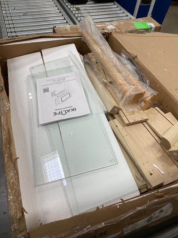 Photo 1 of ***(MISSING MIRROR - SELLING AS IS MISSING PARTS)*** 
IKALIFE 48" Fluted Makeup Vanity Desk , Glass Top Dressing Table with Jewelry Organizer Cabinet, Storage Cabinet, 3 Drawers, Charging Station for Bedroom, Oak