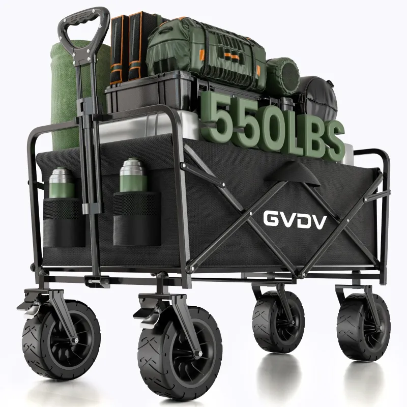 Photo 1 of *Scratched up * Missing 3 Wheels* GVDV Collapsible Folding Wagon, 550LBS Large Heavy Duty Utility Cart with All-Terrain Wheels and Adjustable Handles for Shopping, Camping, Sports, Outdoor, Beach, Black
