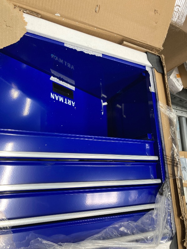 Photo 1 of *Piece may be broken?*SPOFLYINN Mechanics Rolling Storage Cabinet 4 Drawer Tool Chest Cart with Wheels for Repair Projects Workshop Home Alloy Steel Blue