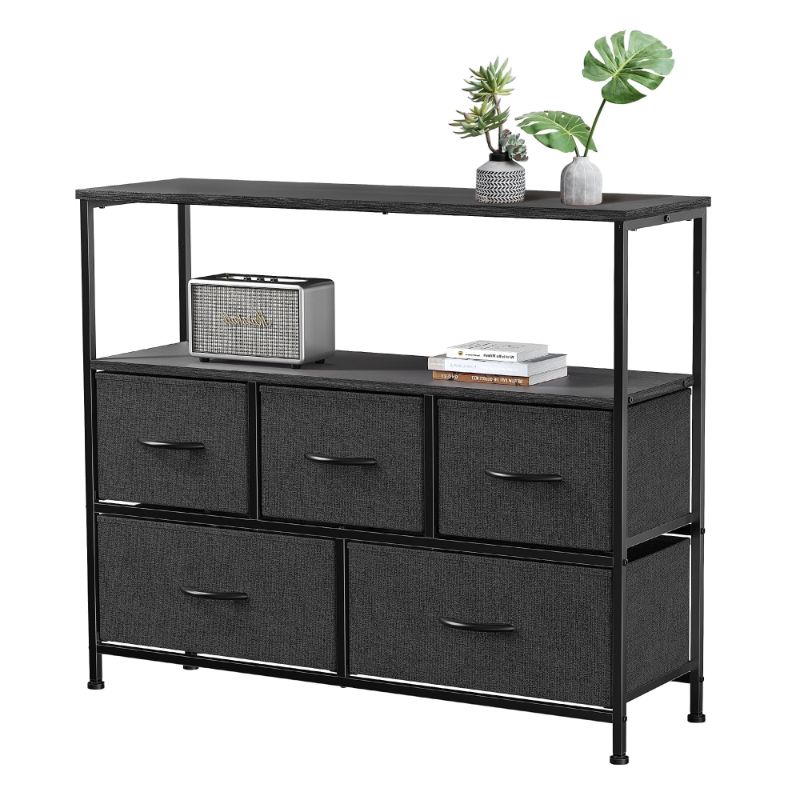Photo 1 of *Damaged/See Photos* EDX Dresser TV Stand, Entertainment Center with Fabric Drawers, Media Console Table with Open Shelves for TV up to 45 inch for Bedroom, Living Room, Entryway, Black
