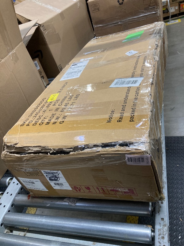 Photo 1 of *Heavy* Damage to boards/See photos* Yeahumalia Farmhouse LED TV Stand for 65 70 75 80 85 90-inch TVs, Media Console Entertainment Center for Living Room, Bedroom, Grey Oak
