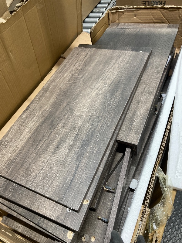 Photo 1 of *Heavy* Damage to boards/See photos* Yeahumalia Farmhouse LED TV Stand for 65 70 75 80 85 90-inch TVs, Media Console Entertainment Center for Living Room, Bedroom, Grey Oak
