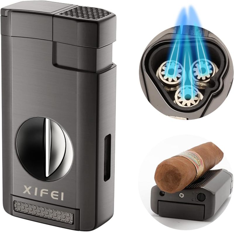 Photo 1 of 

XIFEI Cigar Lighter, Triple Jet Flame Torch Lighter with Cigar Cutter V Cut, Cigar Accessories Cigar Holder, Windproof Refillable Butane Lighters for...
Color:Gun Ash