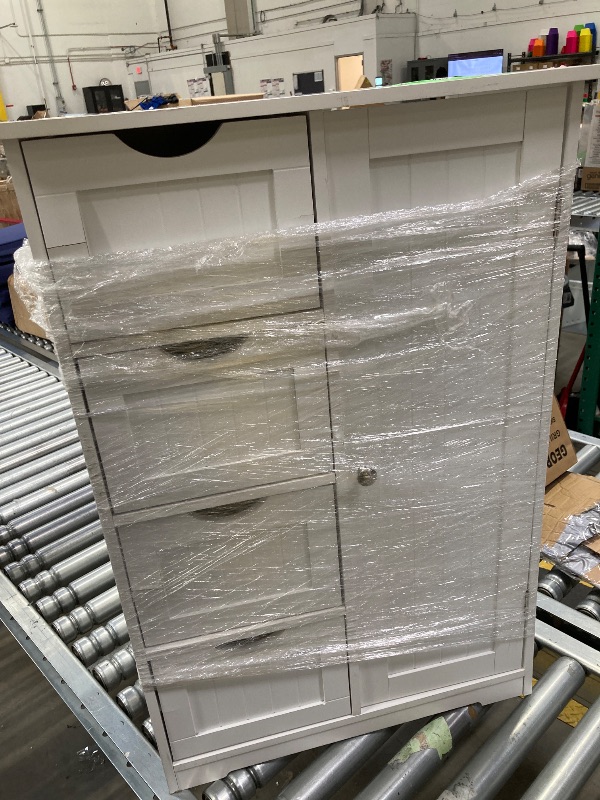 Photo 1 of ***(PARTS ONLY -SELLING AS IS -MISSING PARTS)***
Ktaxon Wooden Bathroom Floor Cabinet, Side Storage Organizer with 4 Drawers, 1 Cupboard & 2-Shelves, White