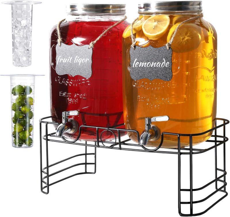 Photo 1 of 2 Gallon Drink Dispensers for Parties, 2 Pack Beverage Dispensers with Stand, Glass Water Jug Dispenser, with 18/8 Stainless Steel Spigot, Great for Party, Wedding, Picnic, BBQ