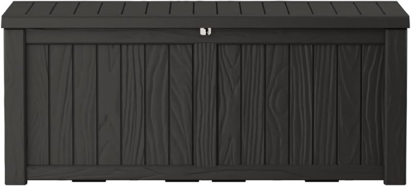 Photo 1 of 150 Gallon Lockable Resin Deck Box, Waterproof & UV-Resistant Outdoor Storage Box for Outdoor Cushion Storage, Garden Tools & Pool Accessories Storage, Black