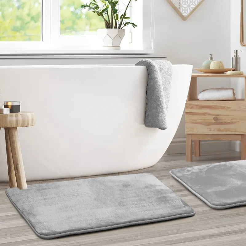 Photo 1 of Absorbent Memory Foam Bath Mat Bathroom Rugs, Silver, Large 20"x32"