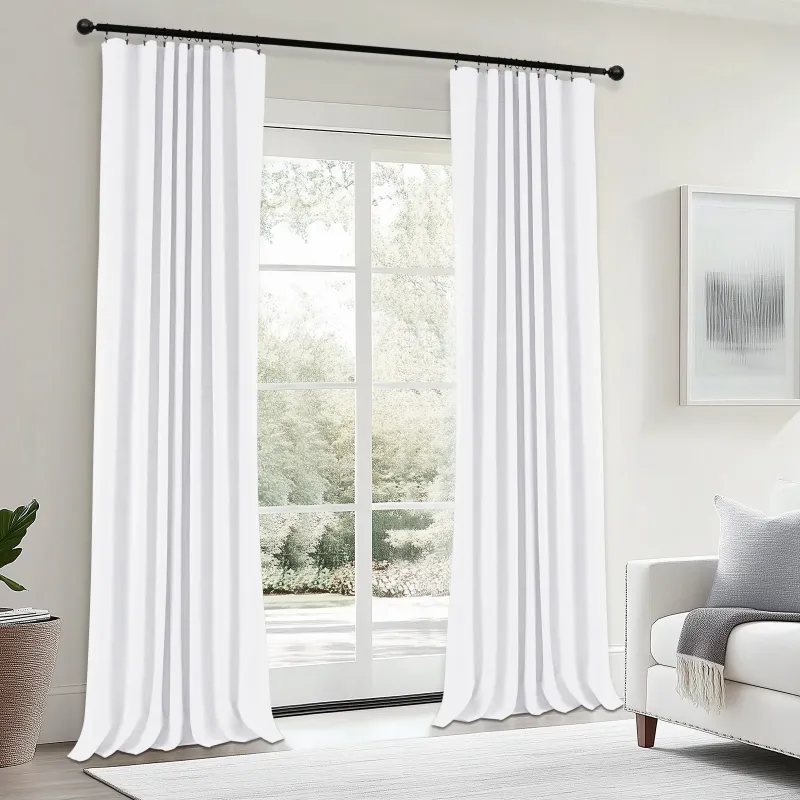Photo 1 of 100% Blackout Faux Linen Curtains for Livingroom Bedroom W50 X L84,2 Panels Set Thermal Insulated Curtains With Free 20 Ring Clips - BrightWhite