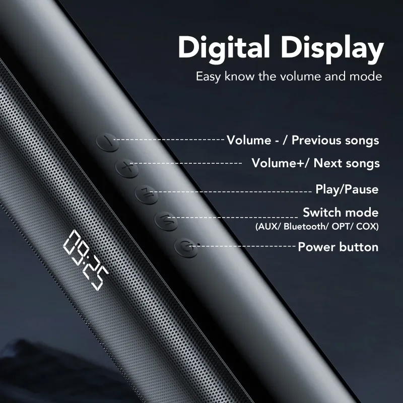 Photo 1 of **NO POWER PLUG**Sound Bar for TV, 60W Soundbar TV Speakers, 2.1 ch Home Theater with Subwoofer Boost, 3 Equalizer Modes, Soundbar for TV/PC/Gaming/Projectors, Bluetooth, OPT, COX, USB & AUX Wall Mountable