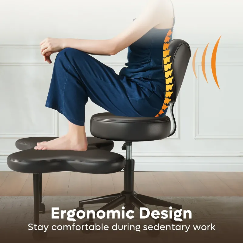 Photo 1 of ****it's missing a wheel********** Ergonomic Cross Legged Swivel Chair, Adjustable Height and PU Leather, Meditation& ADHD Chair with Back Support, Home and Office, Black
