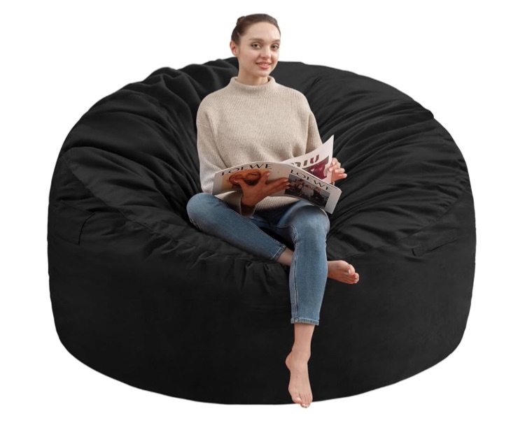 Photo 1 of  Bean Bag Chair, Comfy Bean Bag Chairs with Memory Foam Filled, Fluffy Beanbag Sofa with Dutch Velvet Cover, Round BeanBag Chairs for Living Room, Playroom - Black