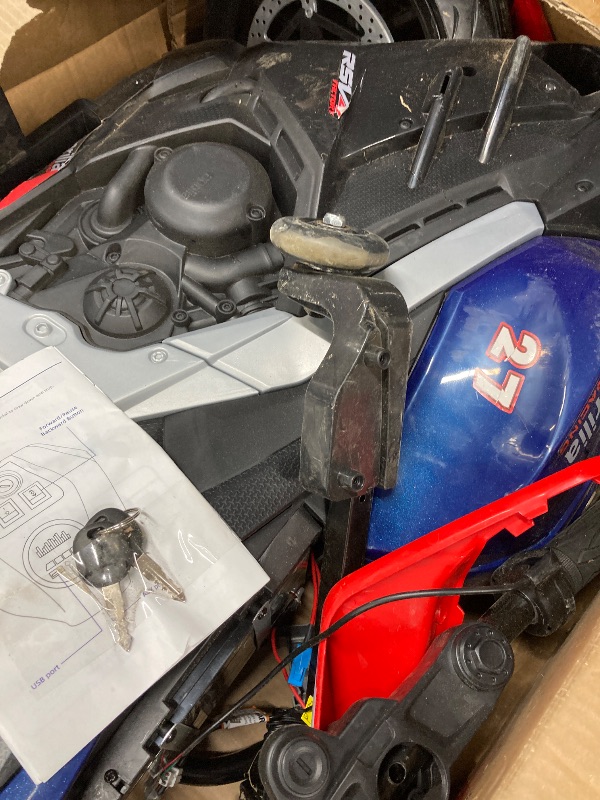 Photo 1 of 12V Kids Motorcycle, Electric Motorcycle for Kids with Long Battery Life, Top Speed to 3mph, Aprilia Licensed Ride On otorcycle with EVA Wheels, Training Wheels, Large Seat-Blue****USED****NEEDS TO BE CLEANED****
