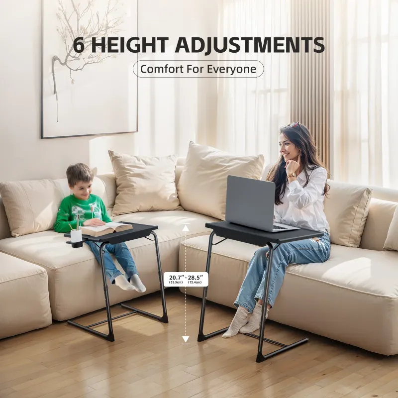 Photo 1 of 2 Pack Folding 6 Height & 3 Tilt Angles TV Tray Table Set Sofa Desk TV Dinner Tray for Home Office, Black