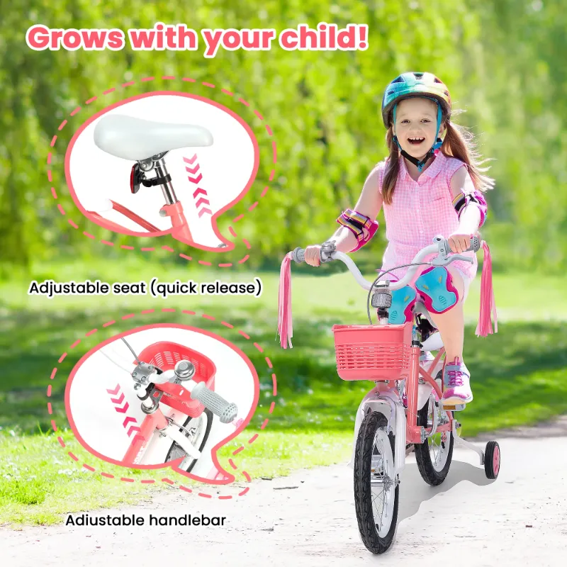 Photo 1 of **MISSING PARTS TO LEFT PEDDLE**Naipo 12 Inch Kids Bike Boys Girls, Kid's Bikes with Training Wheels, Children Bicycle for Kids and Toddler Gift, Pink