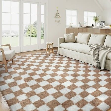 Photo 1 of *********PHOTO REFERENCE******* BERTHMEER Area Rugs Carpets for Bedroom Living Room Dinning Room Nursery Fluffy Rugs?Plush Pile Soft Geometric Modern Shag Rugs Brown White
