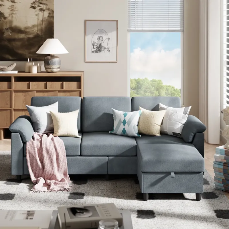 Photo 1 of ********box 1/1*** Sobaniilo 79.1" Sectional Sofa with Movable Storage Ottoman, L-Shaped Convertible Sofa Couch for Small Living Room, Dark Gray
