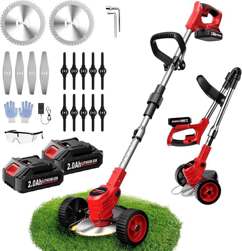 Photo 1 of ** Stock Picture for reference only ** Electric Weed Wacker Cordless, Weed Eater Battery Powered , Lightweight Grass Trimmer with2.0Ah Battery & Wheels, Foldable Lawn Edger/Brush Cutter for Lawn Yard Garden
