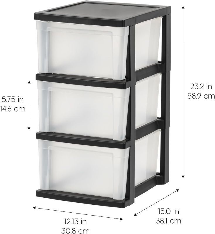 Photo 1 of ***used***IRIS USA Plastic Drawer Storage OrganizeClassroom Art Craft Supplies, Bathroom Bedroom, Laundry Room, Black/Clear
