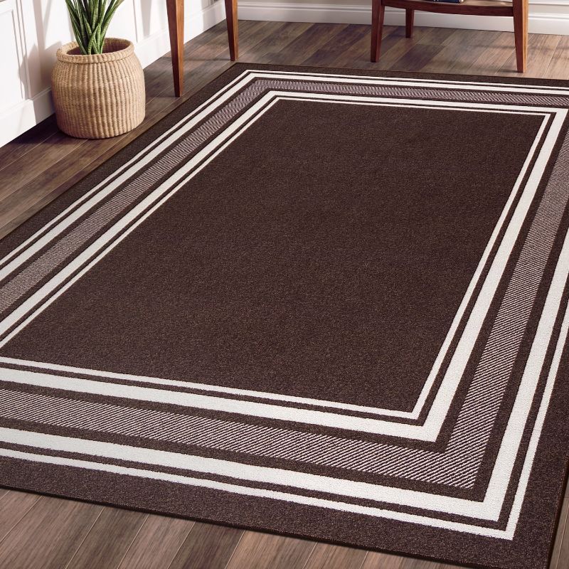 Photo 1 of ****used****Beverly Rug Indoor Bordered Area Rugs, Non Slip Rubber Backing Modern Living Room Area Rug, Brown, 8'x10'