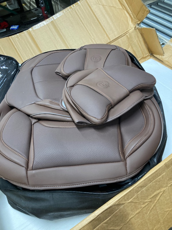 Photo 1 of *used missing parts*****   Coverado Front and Back Seat Covers 5 Pieces, Waterproof Nappa Leather Auto Seat Protectors Full Set with Head Pillow, Universal Car Accessories Fit for Most Sedans SUV Pick-up Truck, Brown