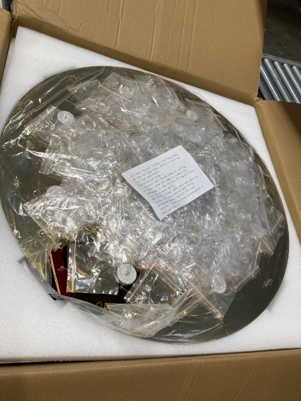 Photo 1 of ***misssing parts****   cenozo 98'' Modern Crystal Chandelier for Entryway Raindrop Chandeliers LED Dimmable High Ceiling Flush Mount Light Fixtures for Staircaes Hallway Foyer Living Room LED Bulbs Included Gold