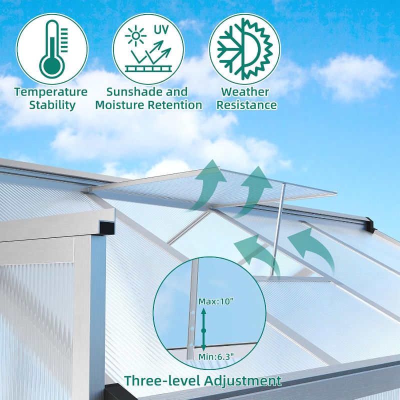 Photo 1 of **used****6x10 FT Greenhouse for Outdoors, Polycarbonate Greenhouse with Roof Vent, Ground Nails, Lockable Push Door, Aluminum Large Walk-in Green House for Outside Garden Backyard, Patio, Lawn, Black