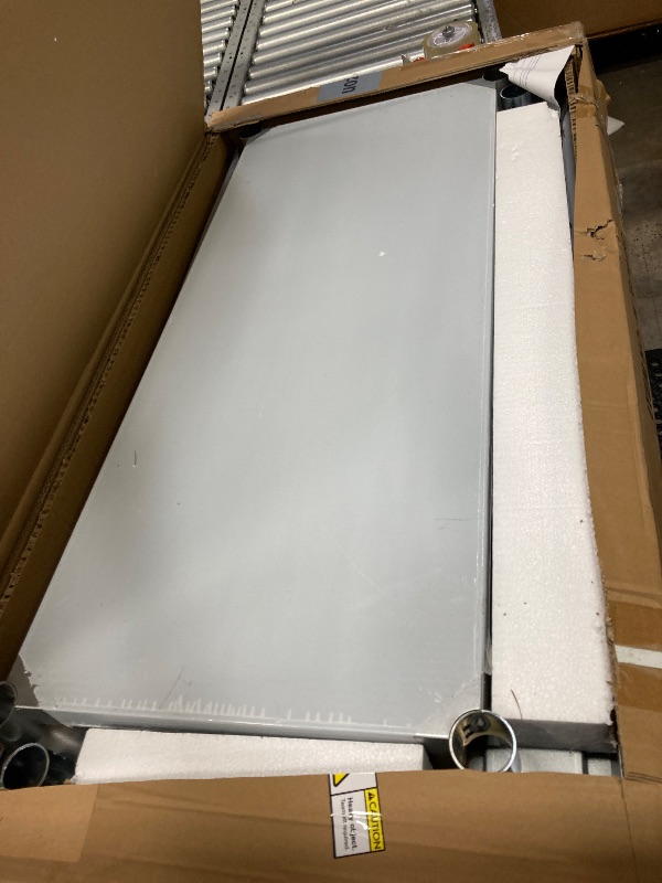 Photo 1 of **THE PRODUCT IS USED. IT HAS A HIT ON THE SIDES. IT IS TOO SMALL. IT IS MISSING FEET.****** HARDURA Stainless Steel Table with Wheels 24 x 48 Inches Casters NSF Heavy Duty Commercial Work & Prep Table with Undershelf and Galvanized Legs for Restaurant Ki