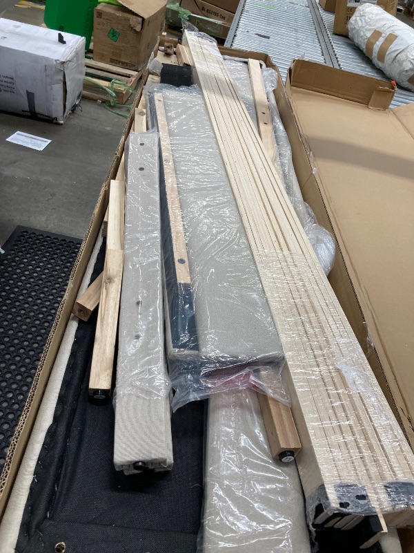Photo 1 of ****The product is missing several pieces and is used.******Novilla King Size Bed Frame with Adjustable Headboard Platform King Bed Frame Linen Fabric Upholstered Headboard, No Box Spring Needed, Noise-Free, Wooden Slats Support, Easy Assembly, Beige