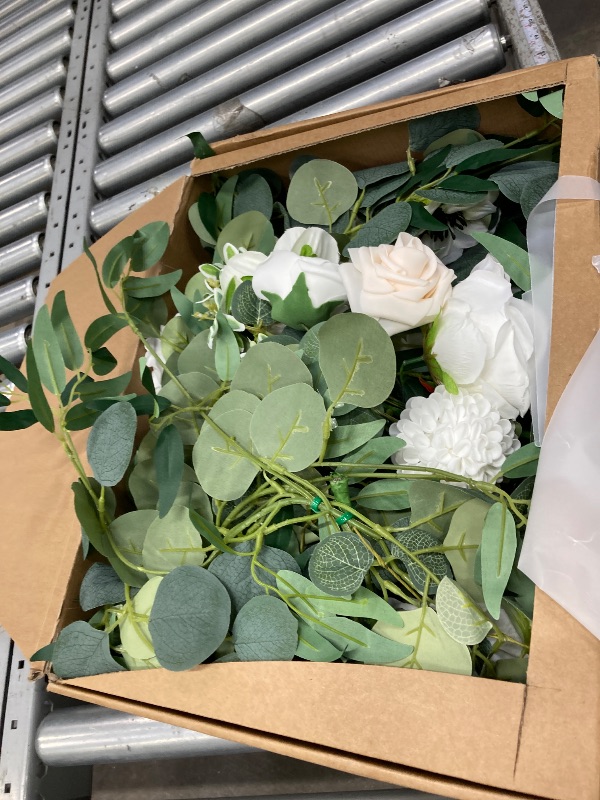 Photo 1 of **USED**MISSPIN 8FT Eucalyptus and Willow Leaf Garland with Artificial Flowers Fake Flower Peony Rose Vine Greenery Decorative Wall Hanging Plant for Spring Wedding Arch Backdrop Door Arrangement Party Decor