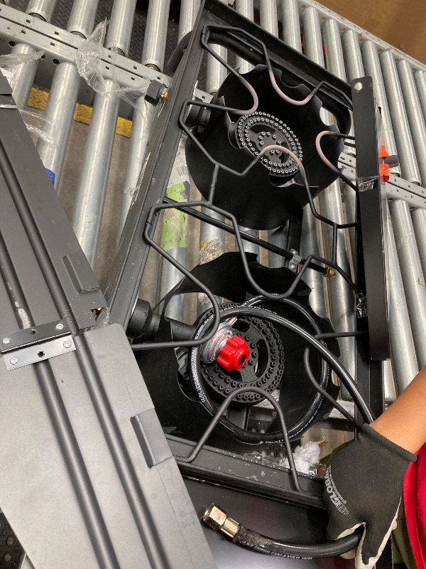 Photo 1 of ** MISSING PARTSTHE PRODUCT IS USED, THE CABLE IS HALF-BURNT, THERE IS ONE BROKEN DOOR AND IT IS NOT KNOWN IF IT WORKS**    BKtaxon 2 Burner 150000 BTU Cooker w/ Side Shelves,Removable Legs,Wind Panels,Regulator Outdoor Camping Picnic Stove Stand