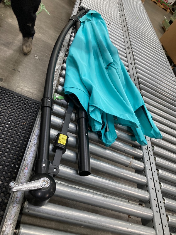Photo 1 of **THEY ARE MISSING THE TUBE BELOWTHE PRODUCT IS MISSING PARTS, IT IS USED AND HAS MINOR DAMAGE***Best Choice Products 10ft Offset Hanging Market Patio Umbrella w/Easy Tilt Adjustment, Polyester Shade, 8 Ribs for Backyard, Poolside, Lawn and Garden - Cerul