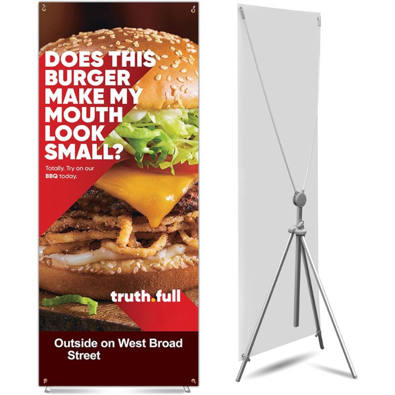 Photo 1 of **It is used and has some dents on the front stop**nley Adjustable X Banner Stand with Travel Bag - Fits Any Banner Size from 23" X 63" to 35" X 78" - Portable Retractable Stand for Business, Trade Shows, Events, and Displays (Banner Not Included)