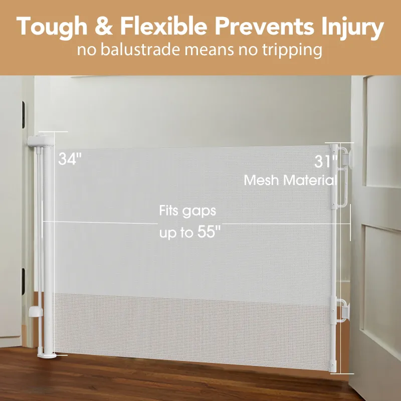 Photo 1 of **used**Ophanie Retractable Baby Safety Gate,Mesh Pet Gate 33" Tall, Extends to 55" Wide, Indoor & Outdoor Gates for stair,White