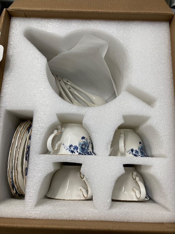 Photo 1 of ***PARTIAL SET***LE POTOCIO Bone China Tea Set for Adults, 13-Piece Blue and White Porcelain Tea Set for 4, Vintage Floral Tea Set With Teapot and Teaspoons, Tea Party Sets for Women Gift (Blue A)