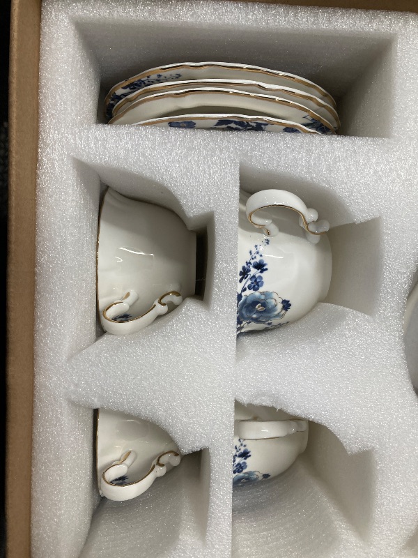 Photo 1 of ***PARTIAL SET***LE POTOCIO Bone China Tea Set for Adults, 13-Piece Blue and White Porcelain Tea Set for 4, Vintage Floral Tea Set With Teapot and Teaspoons, Tea Party Sets for Women Gift (Blue A)