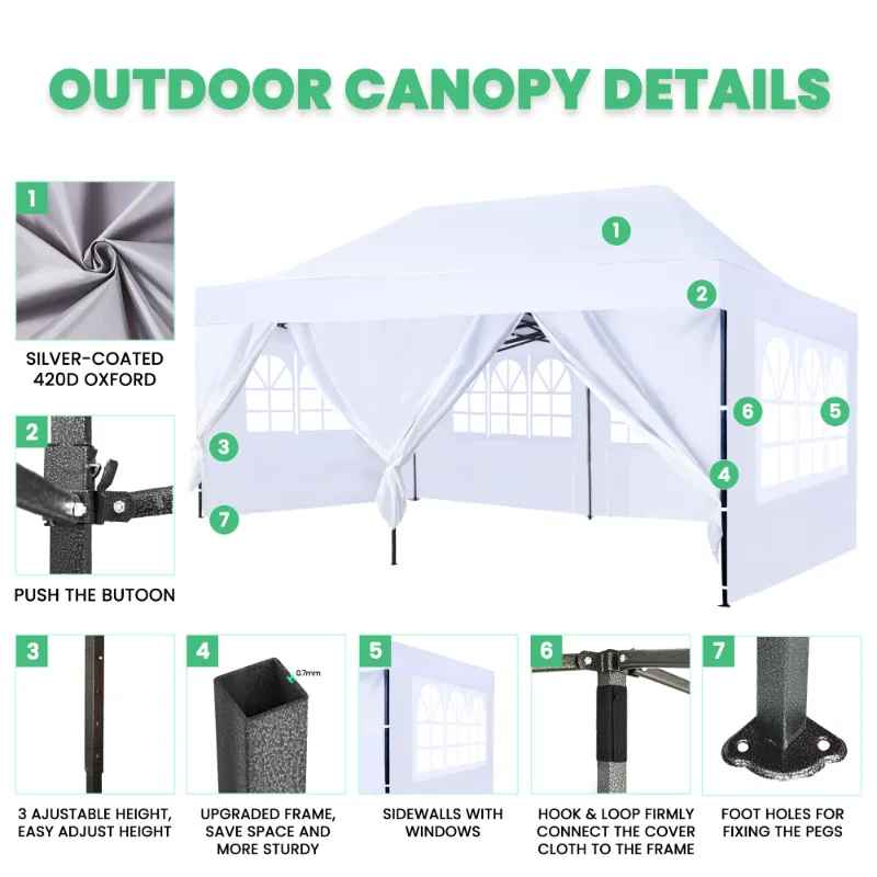 Photo 1 of ***IMAGE REFERENCE**GVDV 10' x 20' Pop up Canopy Tent Party Tent Outdoor Event Instant Tent Gazebo with Removable Sidewalls and Carry Bag, White